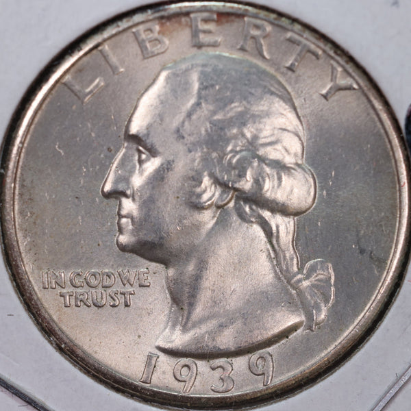 1939 Washington Silver Quarter, Mint State Uncirculated Coin, Store #QR0226