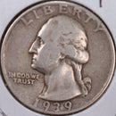 1939 Washington Silver Quarter, Very Fine Circulated Coin, Store