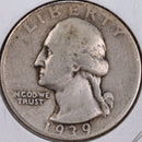 1939 Washington Silver Quarter, Very Fine Circulated Coin, Store
