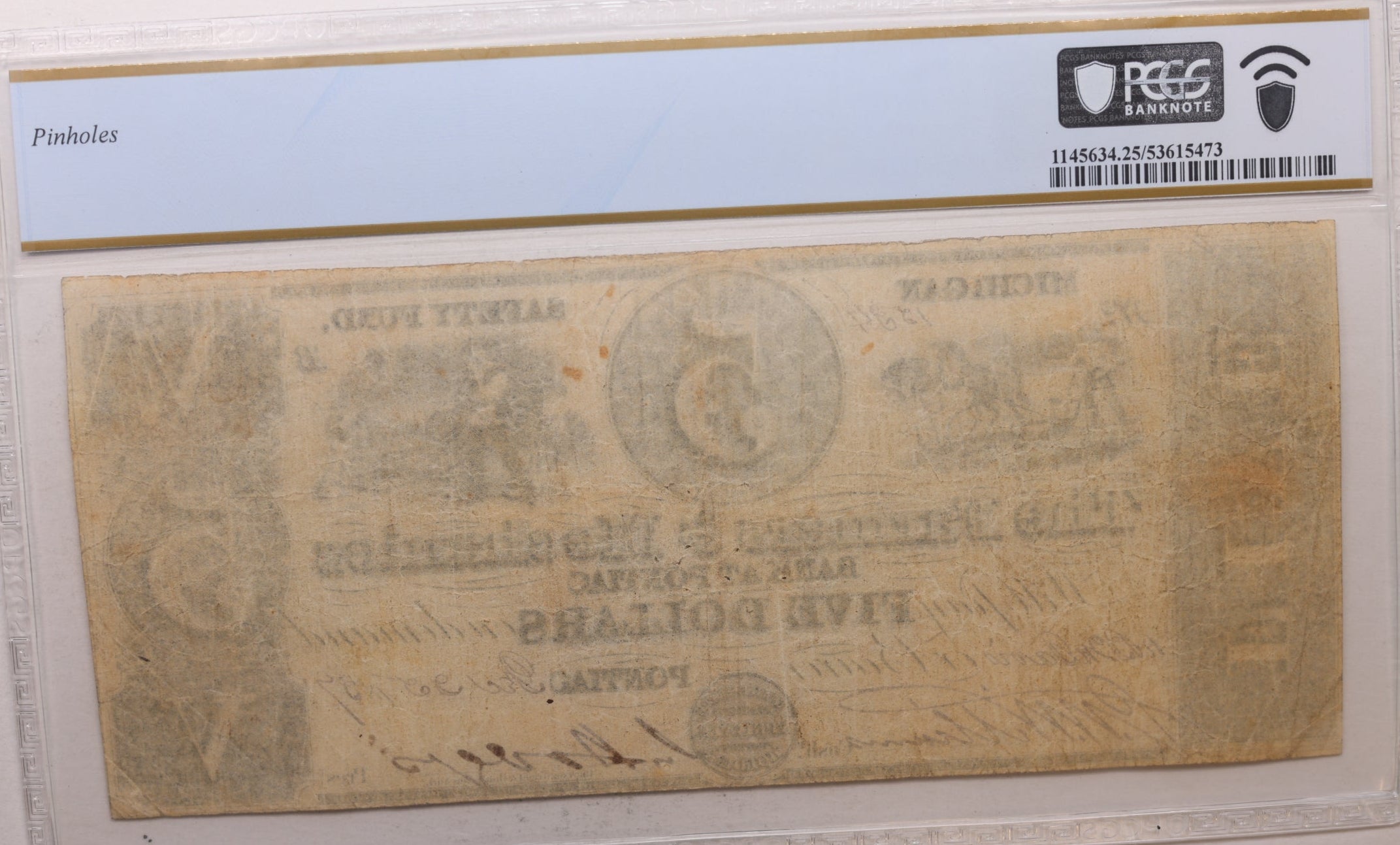 1837 $5, Pontiac, MI, MI-345-G40a, Farmers & Mechanics, PCGS VF-25, Store #GMI0128.