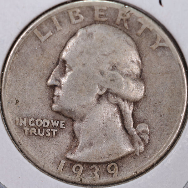 1939 Washington Silver Quarter, Very Fine Circulated Coin, Store #QR0229