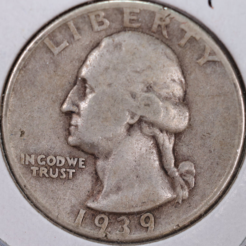 1939 Washington Silver Quarter, Very Fine Circulated Coin, Store