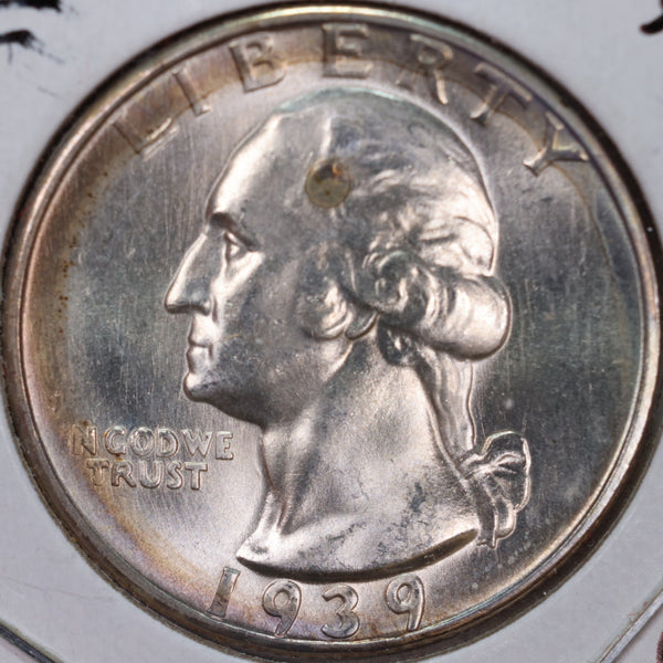 1939-D/D Washington Silver Quarter, Mint State Uncirculated Coin, Store #QR0230