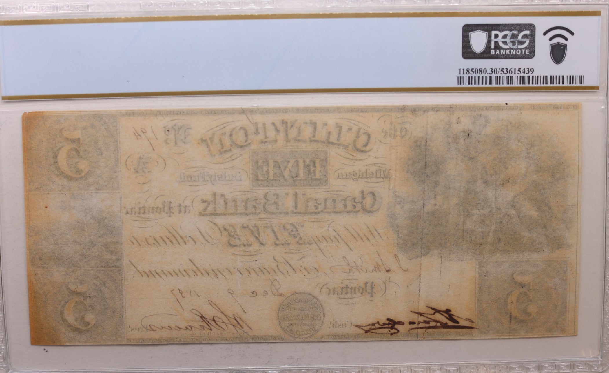 1837 $5, Pontiac, MI, Clinton Canal Bank, MI-325-G8, PCGS VF-30, Store #GMI0131.