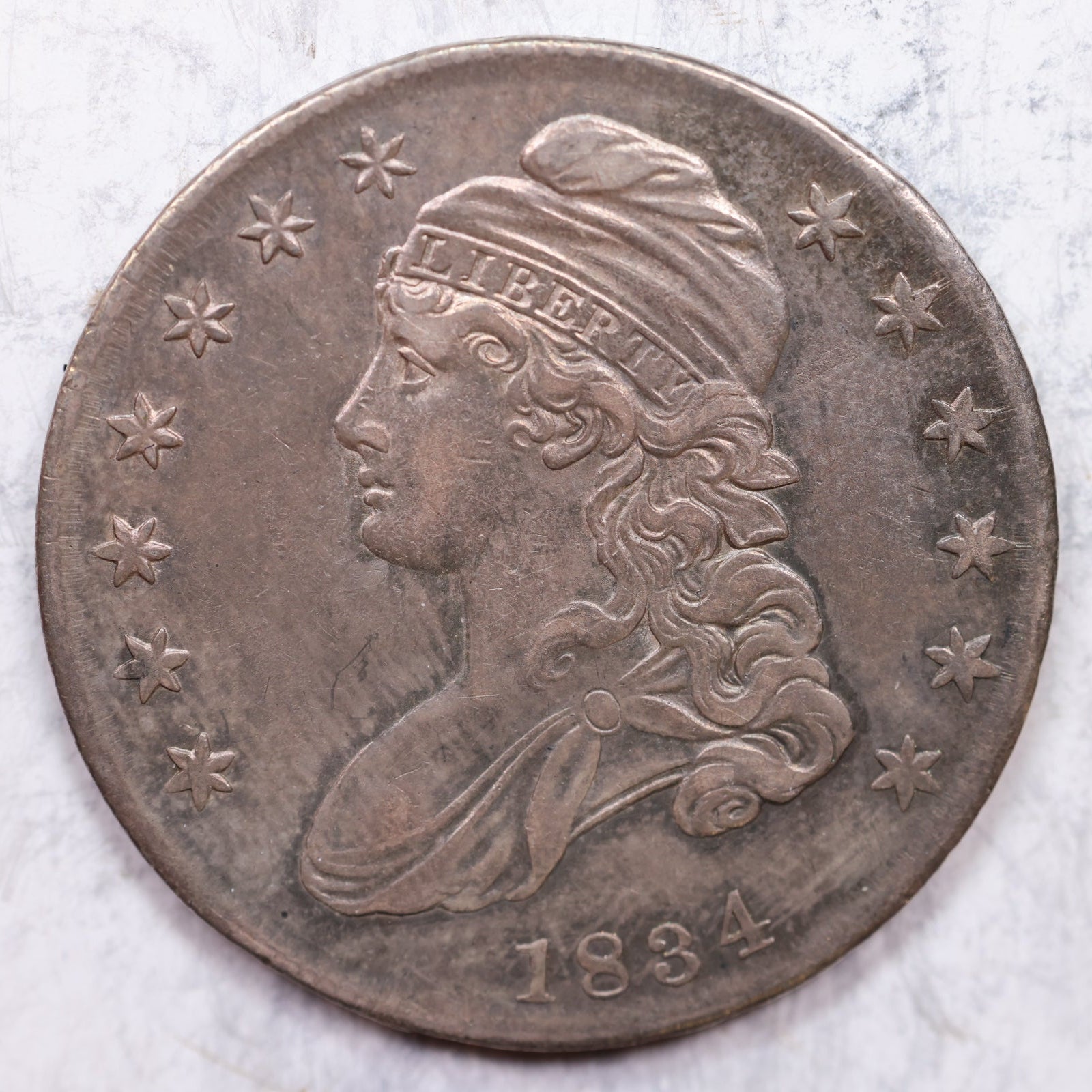 1834 Cap Bust Half Dollar, Extra Fine Circulated Coin Store #HR1346