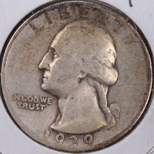 1939-D Washington Silver Quarter, Fine Circulated Coin, Store #QR0233