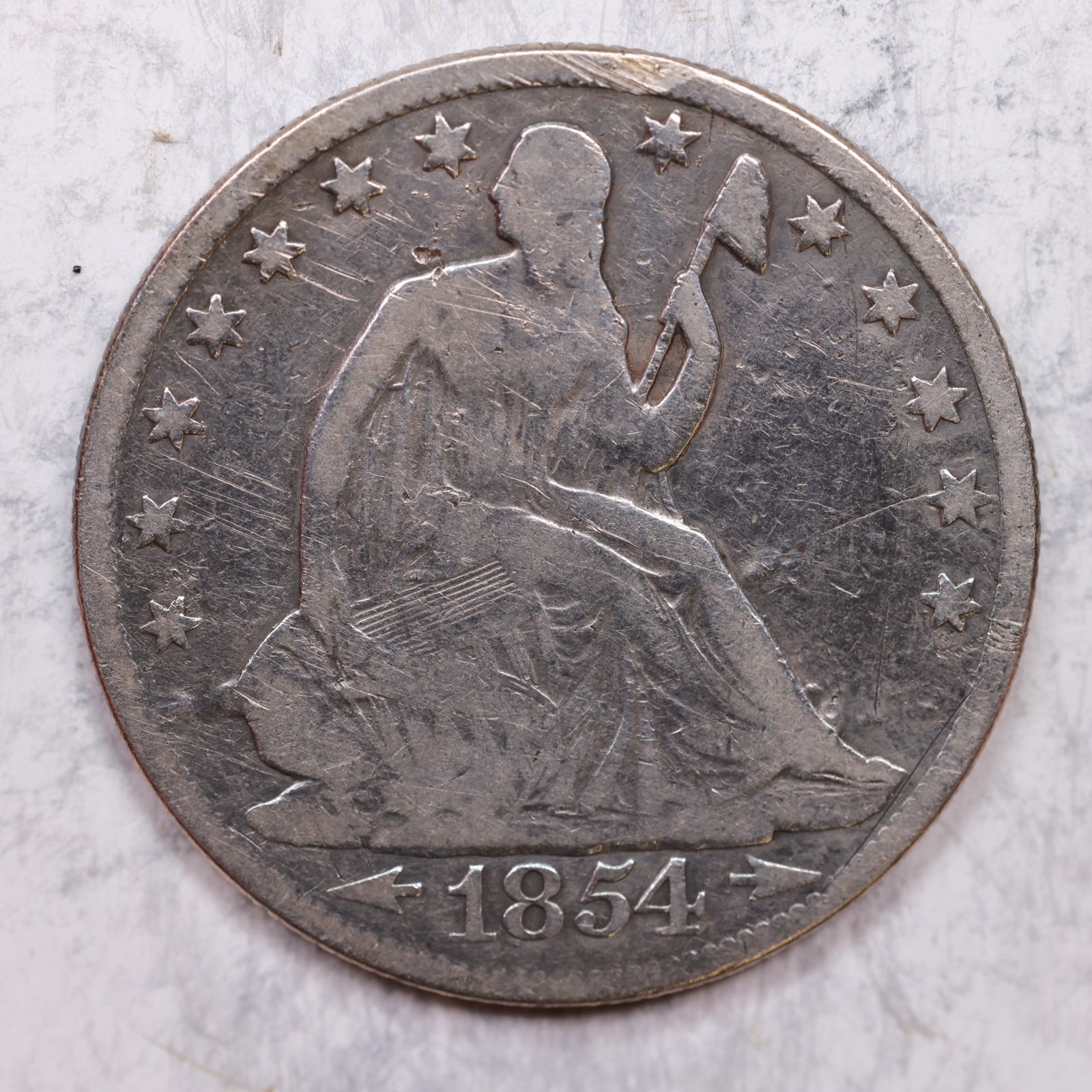 1854-O Liberty Seated Half Dollar, Very Good Circulated Coin, Store #HR1347