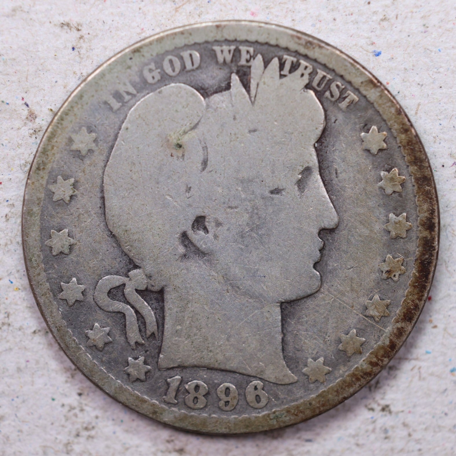 1896-O  Barber Silver Quarter., Good., Circulated Coin., Store #1357