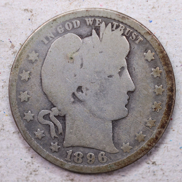 1896-O  Barber Silver Quarter., Good., Circulated Coin., Store #1357