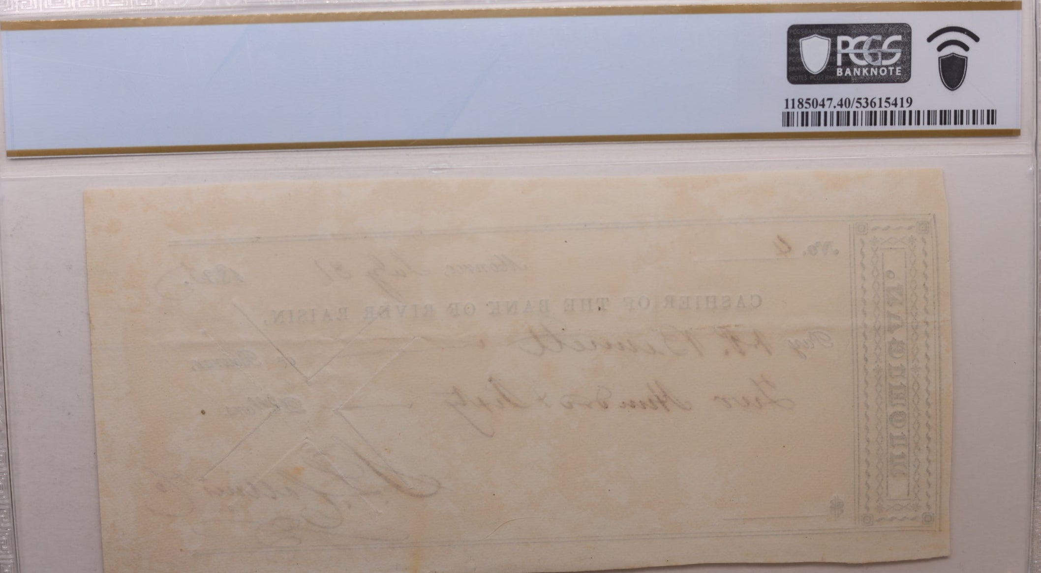 1835 $260. Bank Check, Bank of River Raisin, MI, PCGS XF-40, Store #GMI0137.