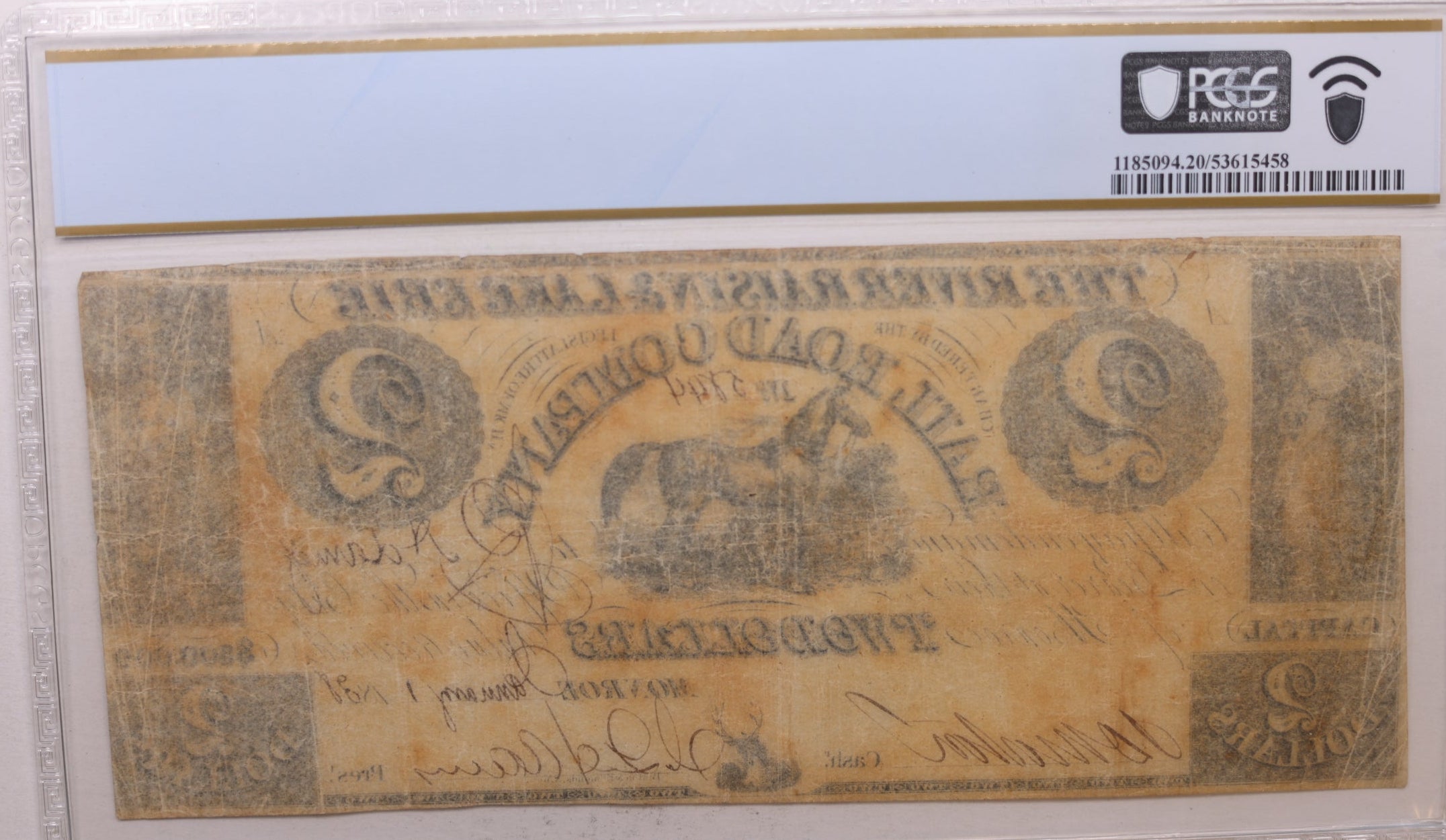 1838 $2, Monroe, MI. River Raisin & Erie R/R, MI-290-G16a, PCGS VF-20, Store #GMI0138.