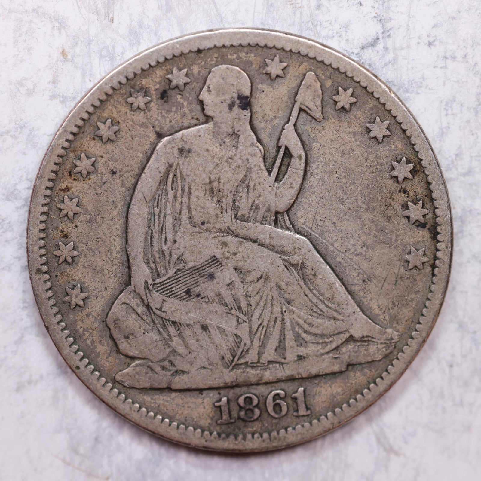 1861 Liberty Seated Half Dollar, Fine Circulated Coin, Store #HR1383