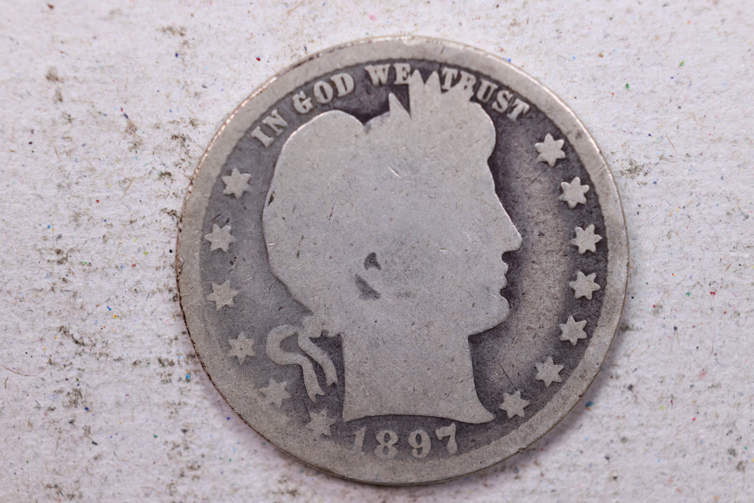 1897-O Barber Silver Quarter., About Good+., Circulated Coin., Store #1363