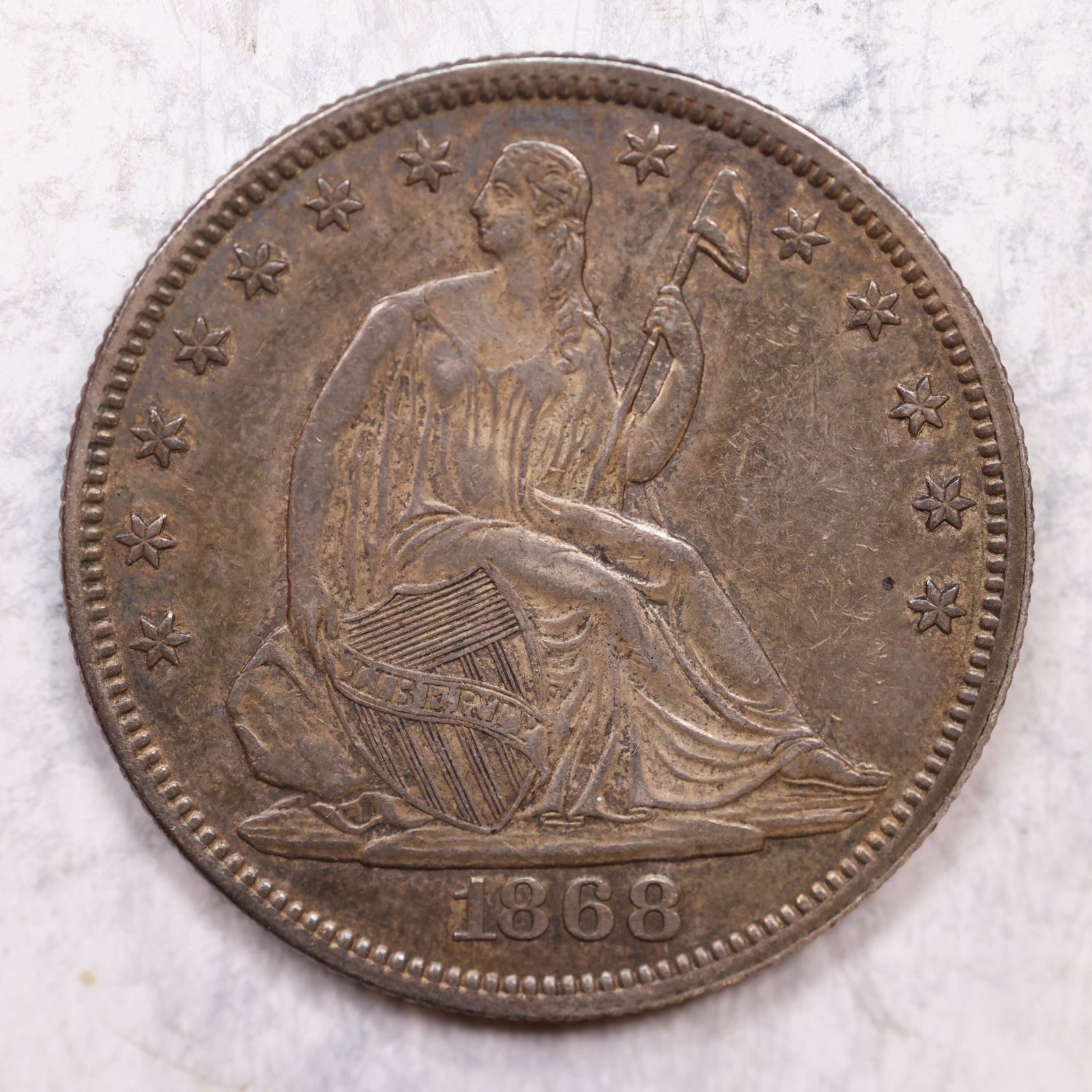 1868 Liberty Seated Half Dollar, Mint State Uncirculated Coin, Store #HR1386