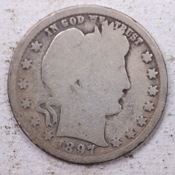1897-O Barber Silver Quarter., Good., Circulated Coin., Store #1364