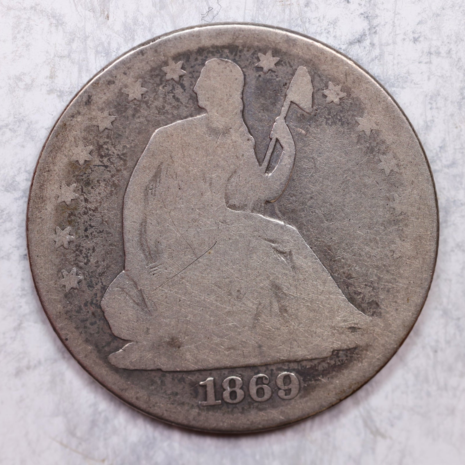 1869 Liberty Seated Half Dollar, Good Circulated Coin, Store #HR1387