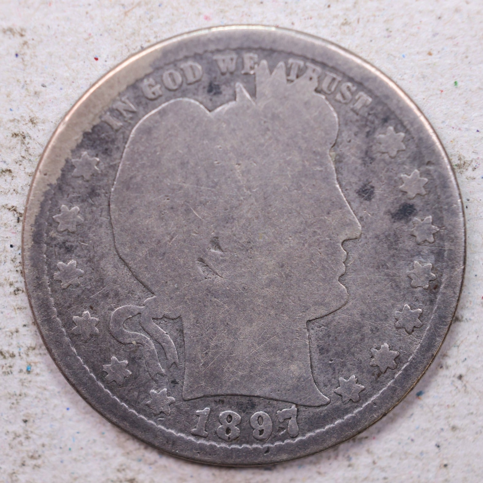 1897-S Barber Silver Quarter., Good., Circulated Coin., Store #QR1501