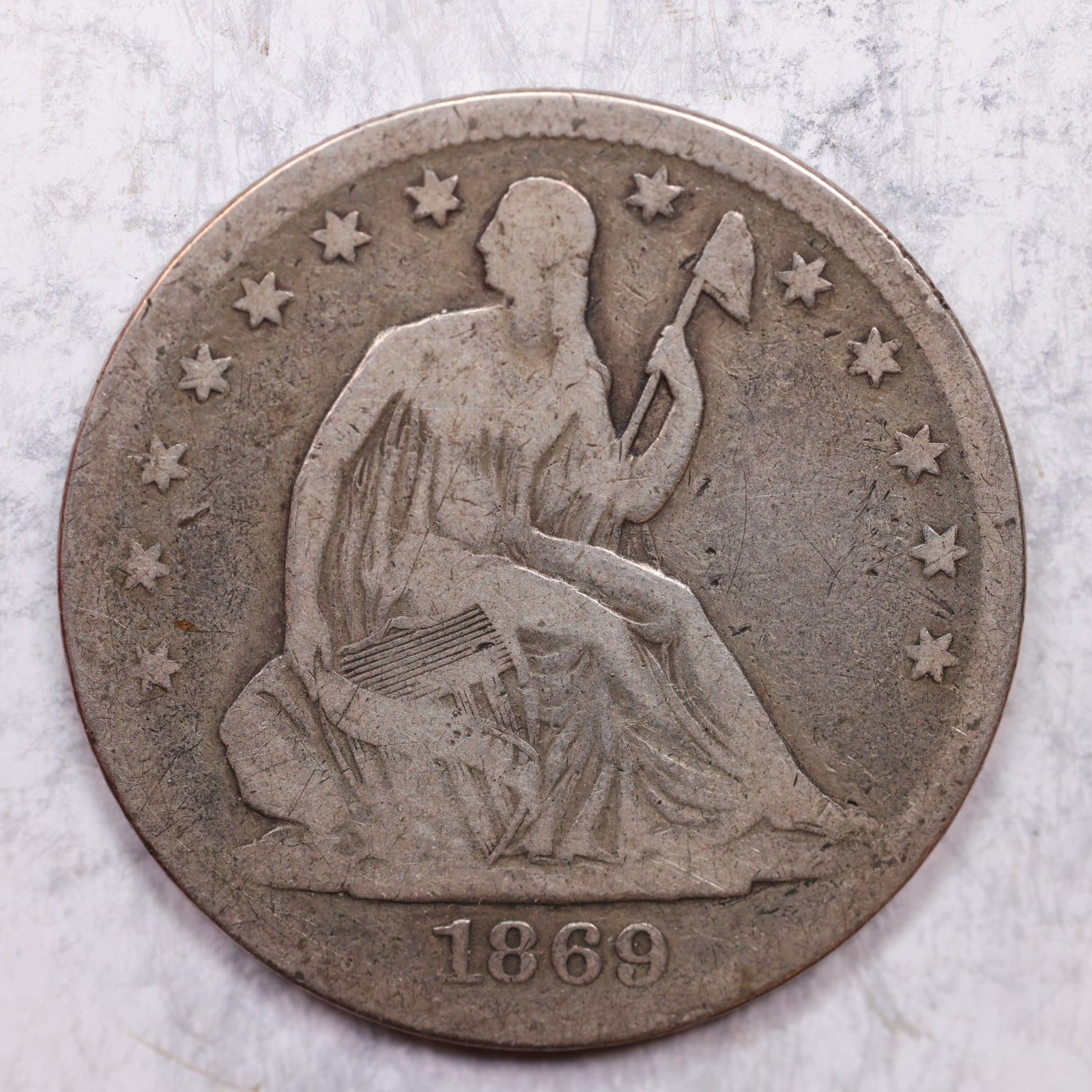 1869-S Liberty Seated Half Dollar, Very Good Circulated Coin, Store #HR1389