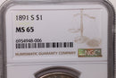 1891-S Morgan Silver Dollar., NGC Graded MS-65. SALE