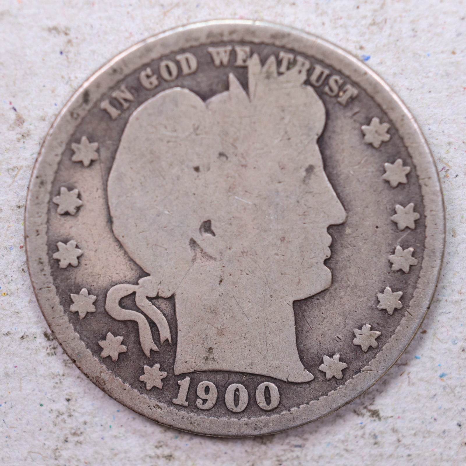 1900-S Barber Silver Quarter, Good Circulated Collectible Coin, Store #QR1505