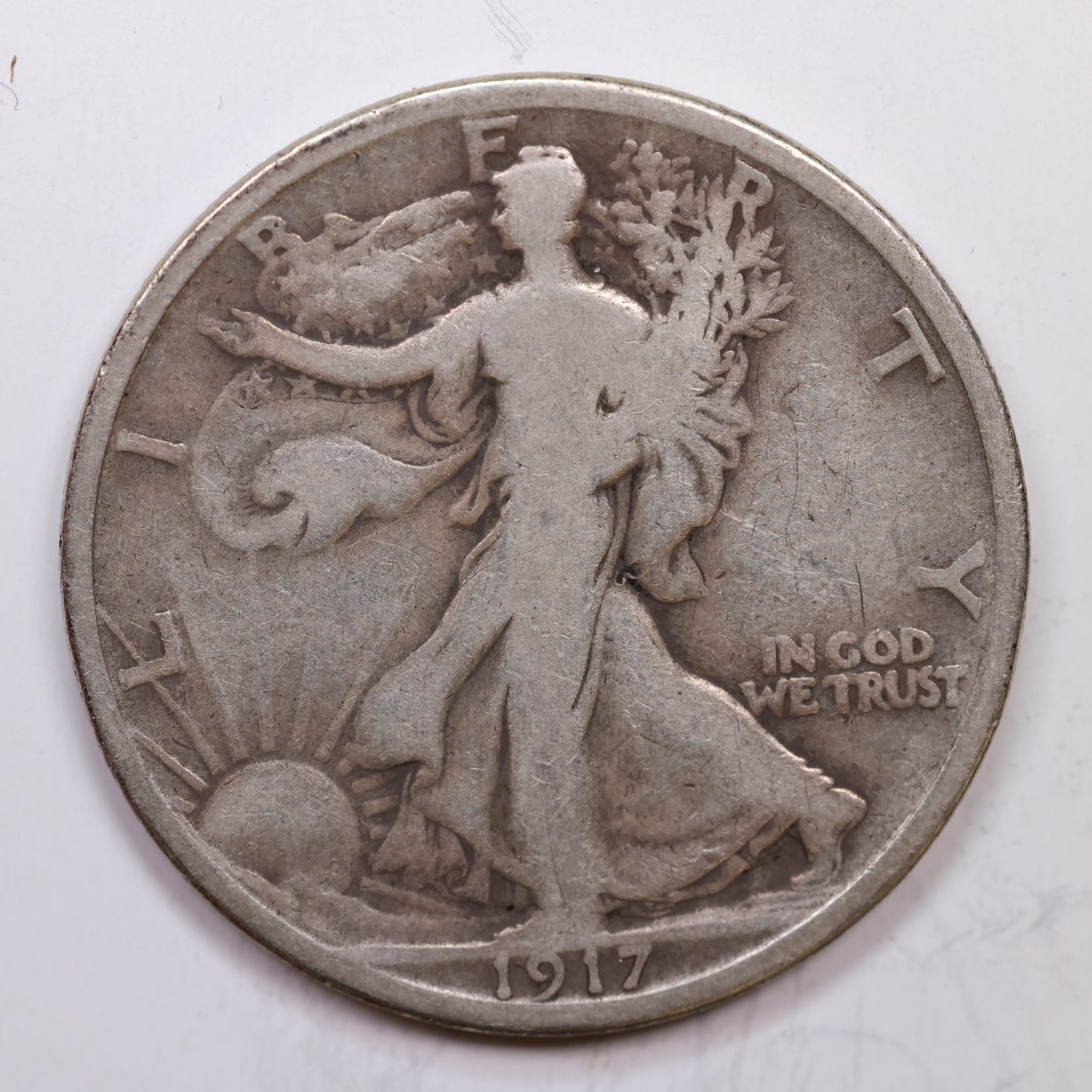 1917 Walking Liberty Half Dollar, Very Good Circulated Coin, Store #HR1406