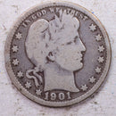 1901 Barber Silver Quarter., Very Good., Circulated Coin., Store