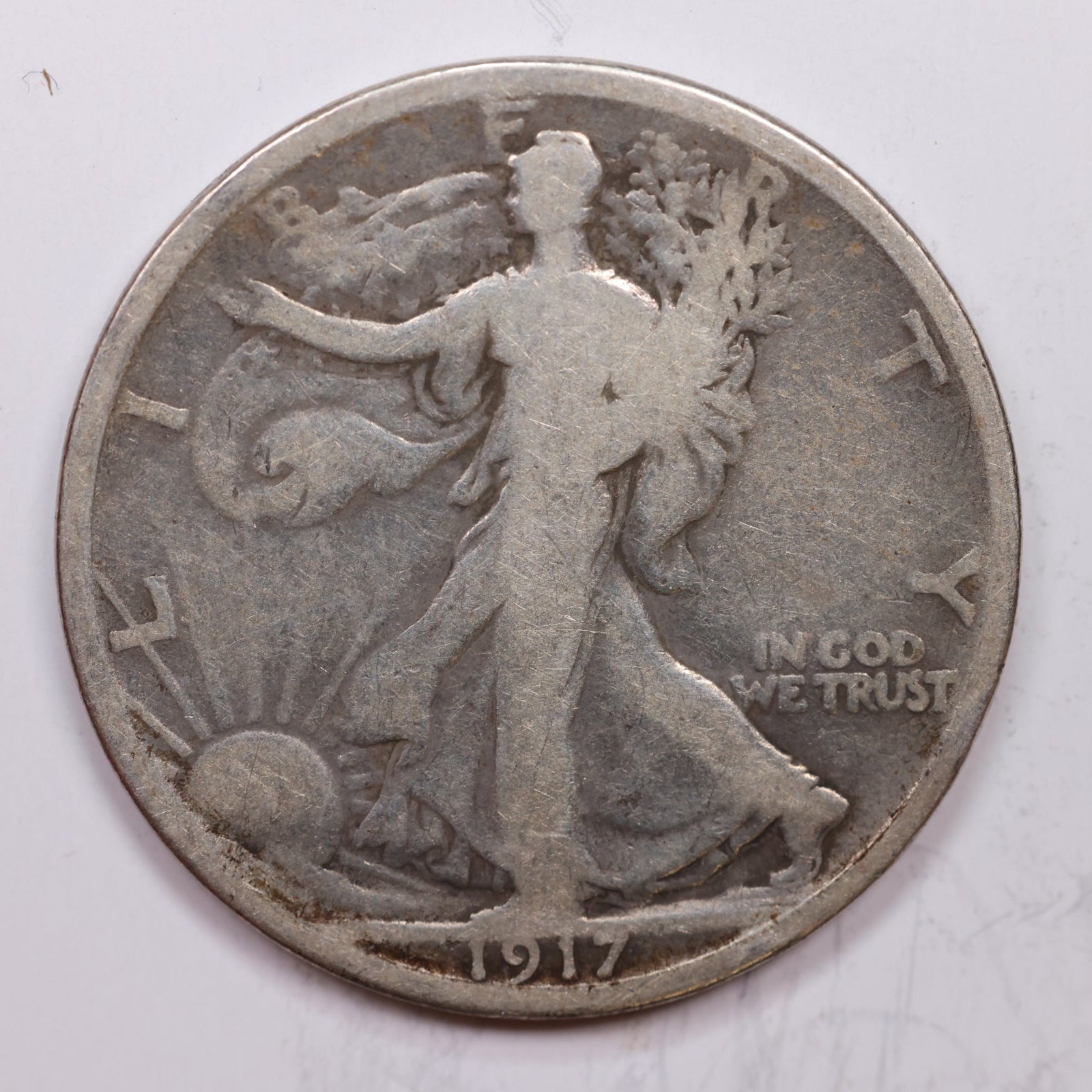 1917-D (rev) Walking Liberty Half Dollar, Very Good Circulated Coin, Store #HR1409