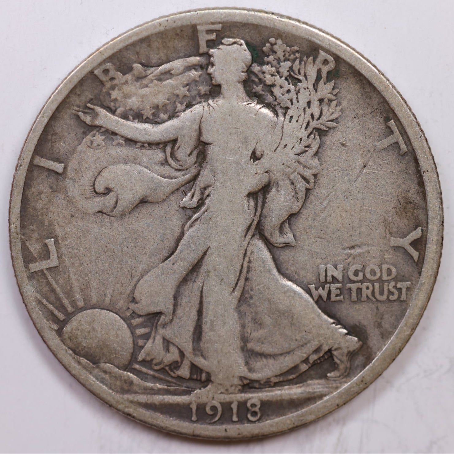 1918 Walking Liberty Half Dollar, Fine Circulated Coin, Store #HR1411