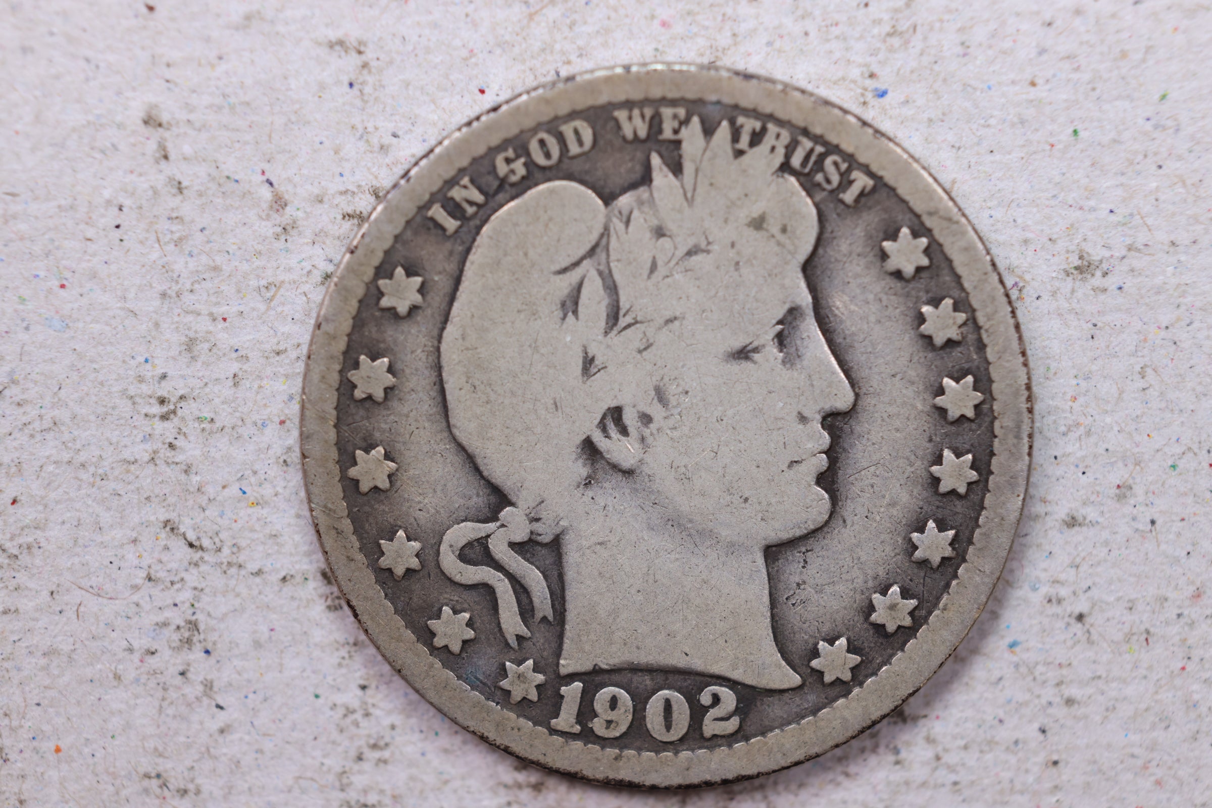 1902 Barber Silver Quarter, Very Good Circulated Coin, Store #1388