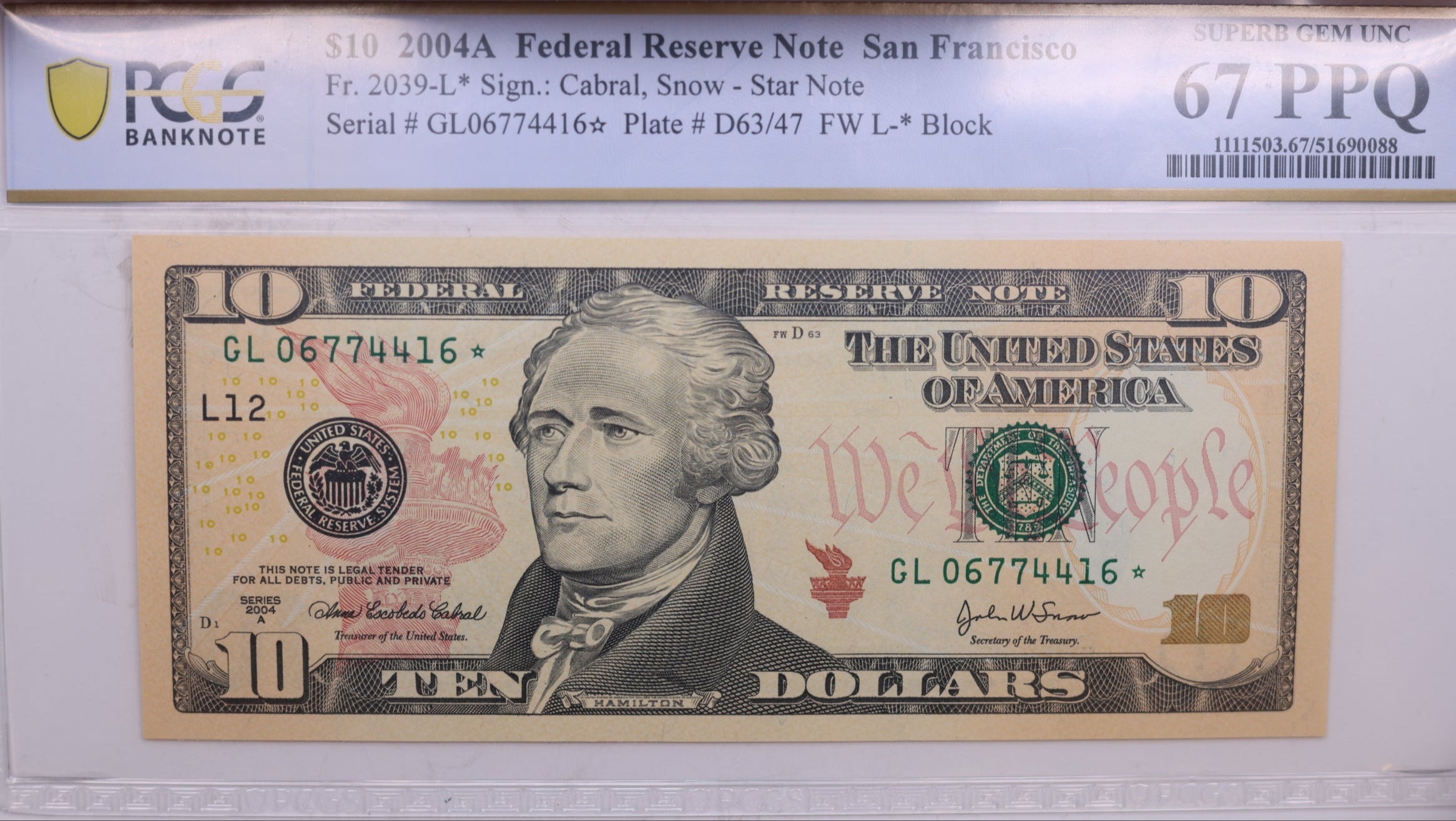 2004A $10., Federal Reserve Bank Note., PCGS CU-67., PPQ., GFRB078