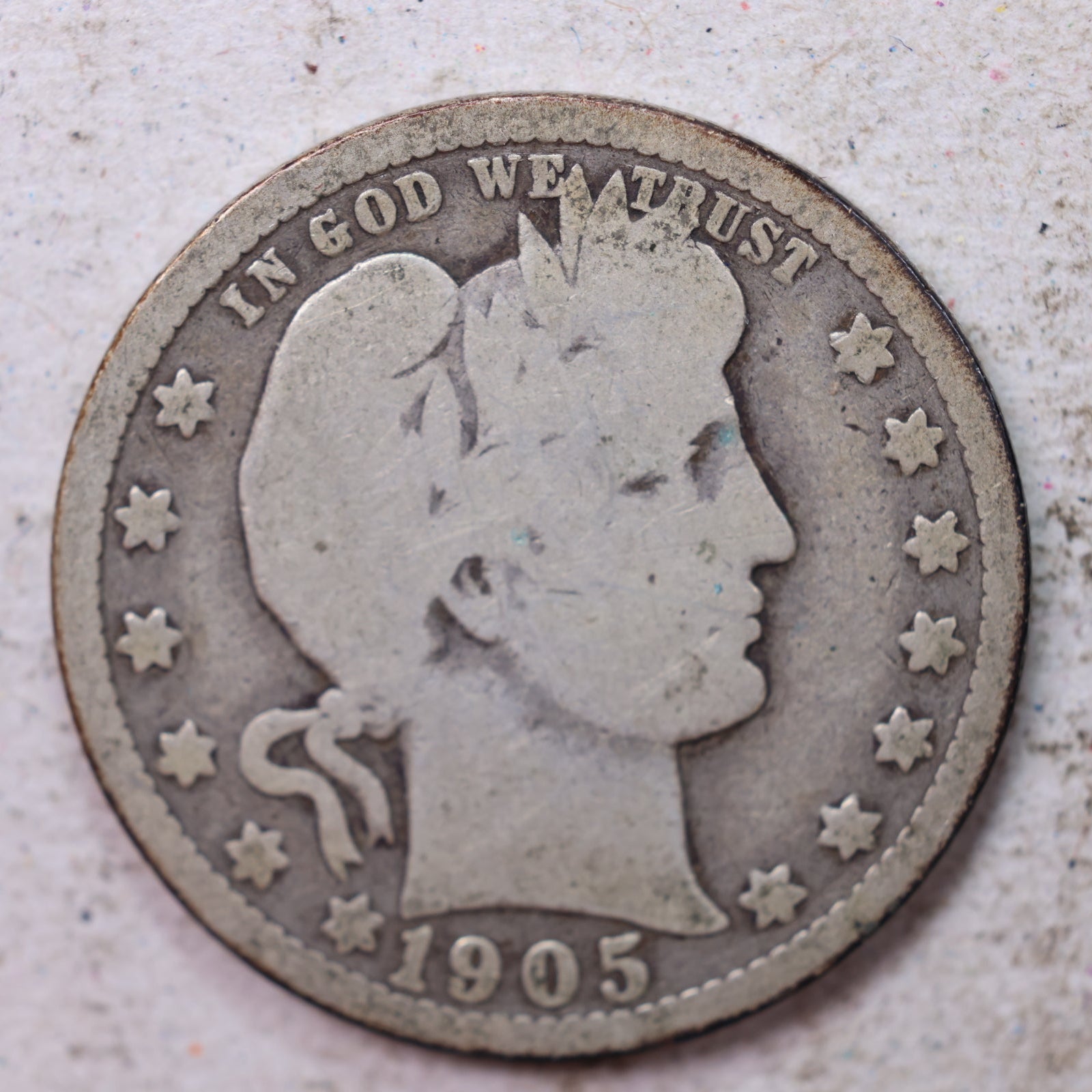 1905-O Barber Silver Quarter, Good Circulated Collectible Coin, Store #QR1510