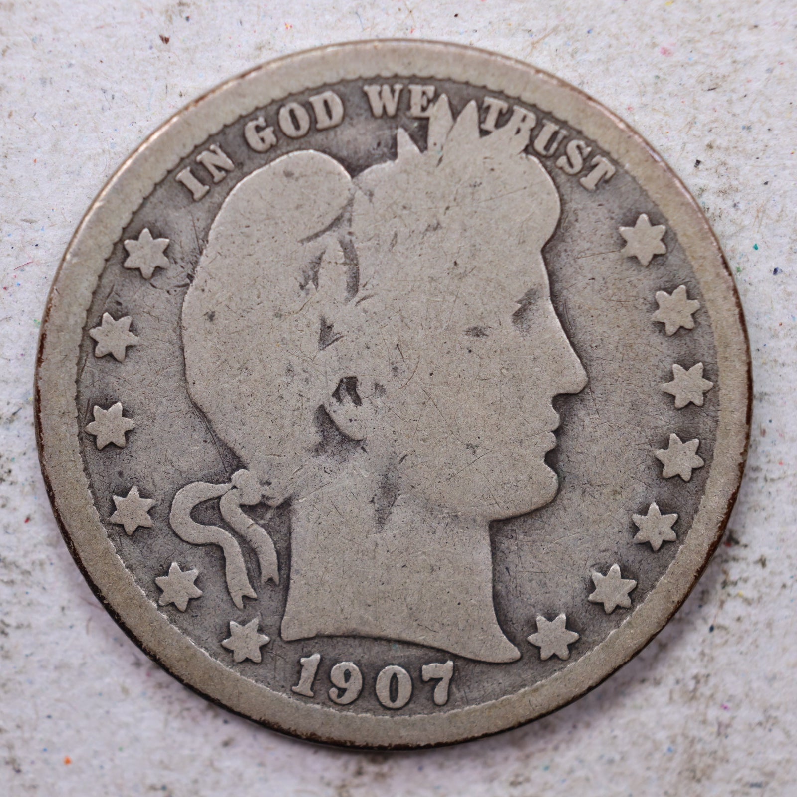 1907-O Barber Quarter, Very Good Circulated Coin, Store #1418