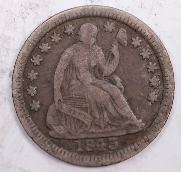 1843 Seated Liberty Half Dime., Very Fine Circulated Silver Coin., Sale #DE002