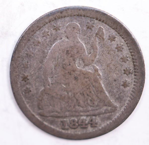 1844 Seated Liberty Half Dime., Very Fine Circulated Silver Coin., Sale #DE003