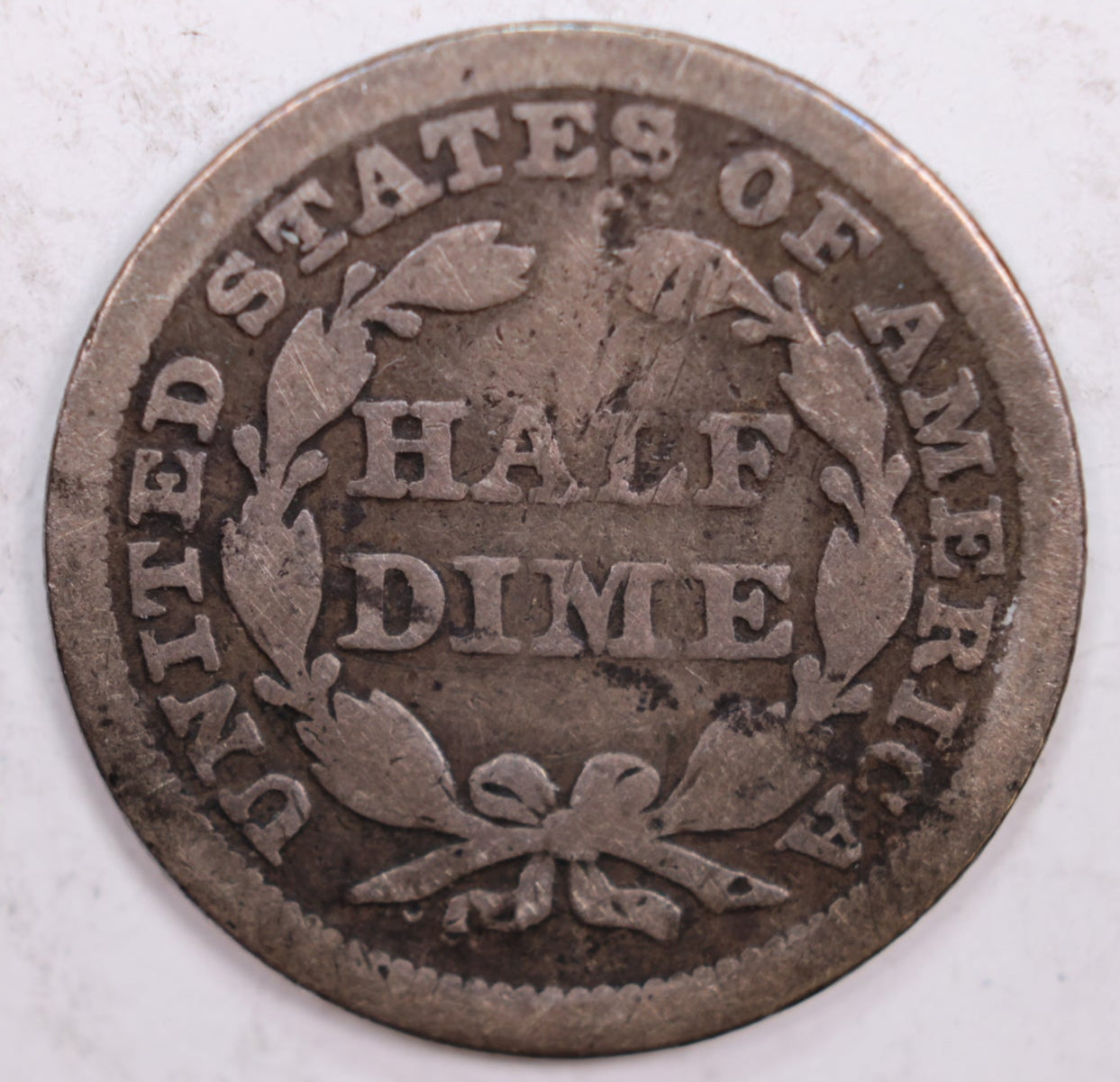 1853 Seated Liberty Half Dime., Very Good Circulated Silver Coin., Sale #HE0004