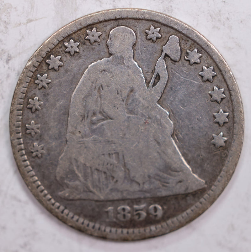 1859 Seated Liberty Half Dime., Fine Circulated Silver Coin., Sale