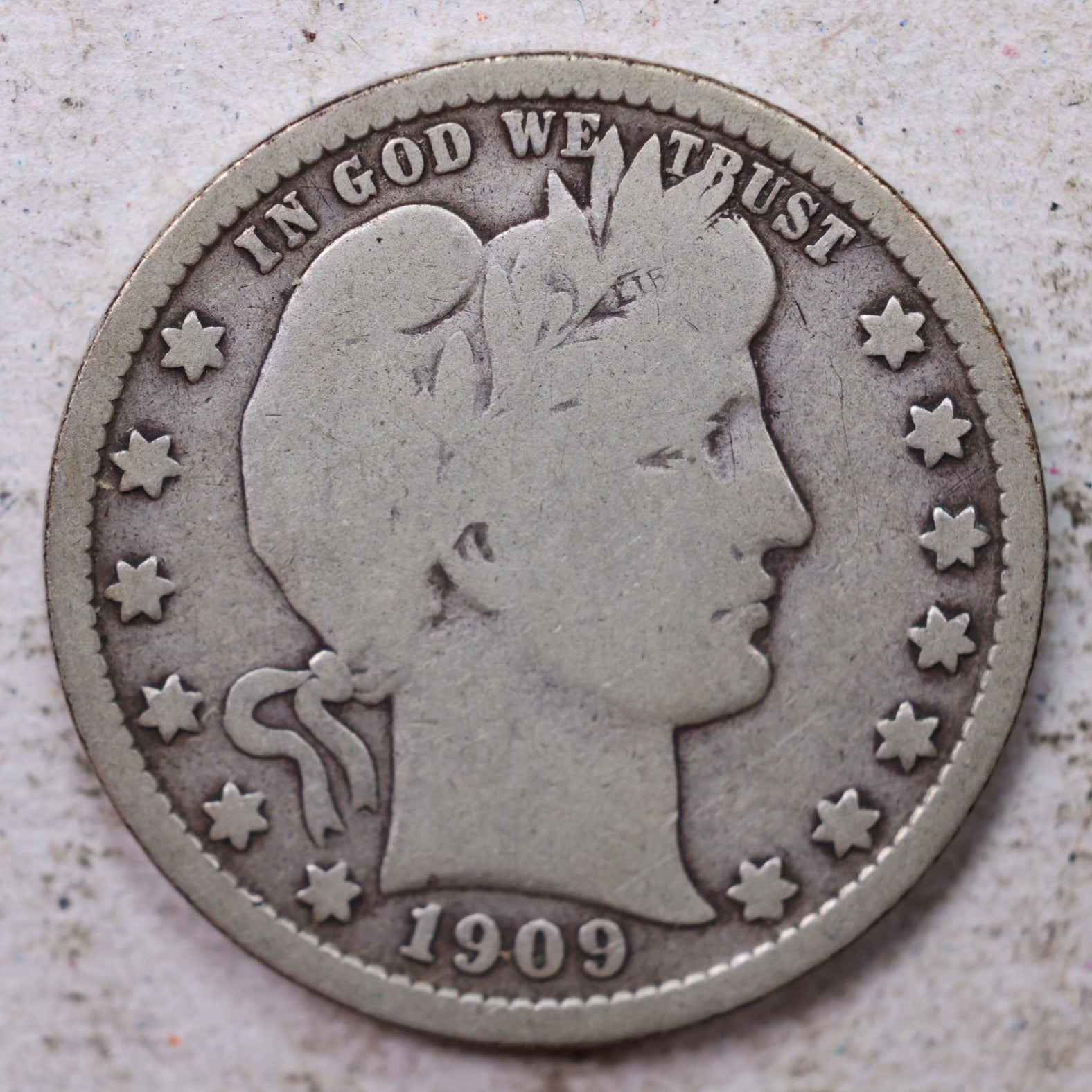 1909-D Barber Quarter. Very Good Circulated Coin, Store #1436