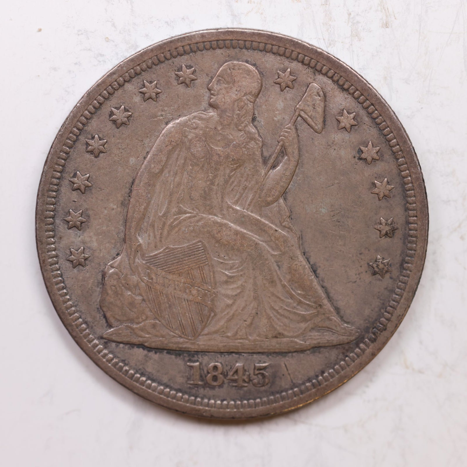 1845 Seated Liberty Dollar, Extra Fine Circulated Coin, Store Sale #DR0294