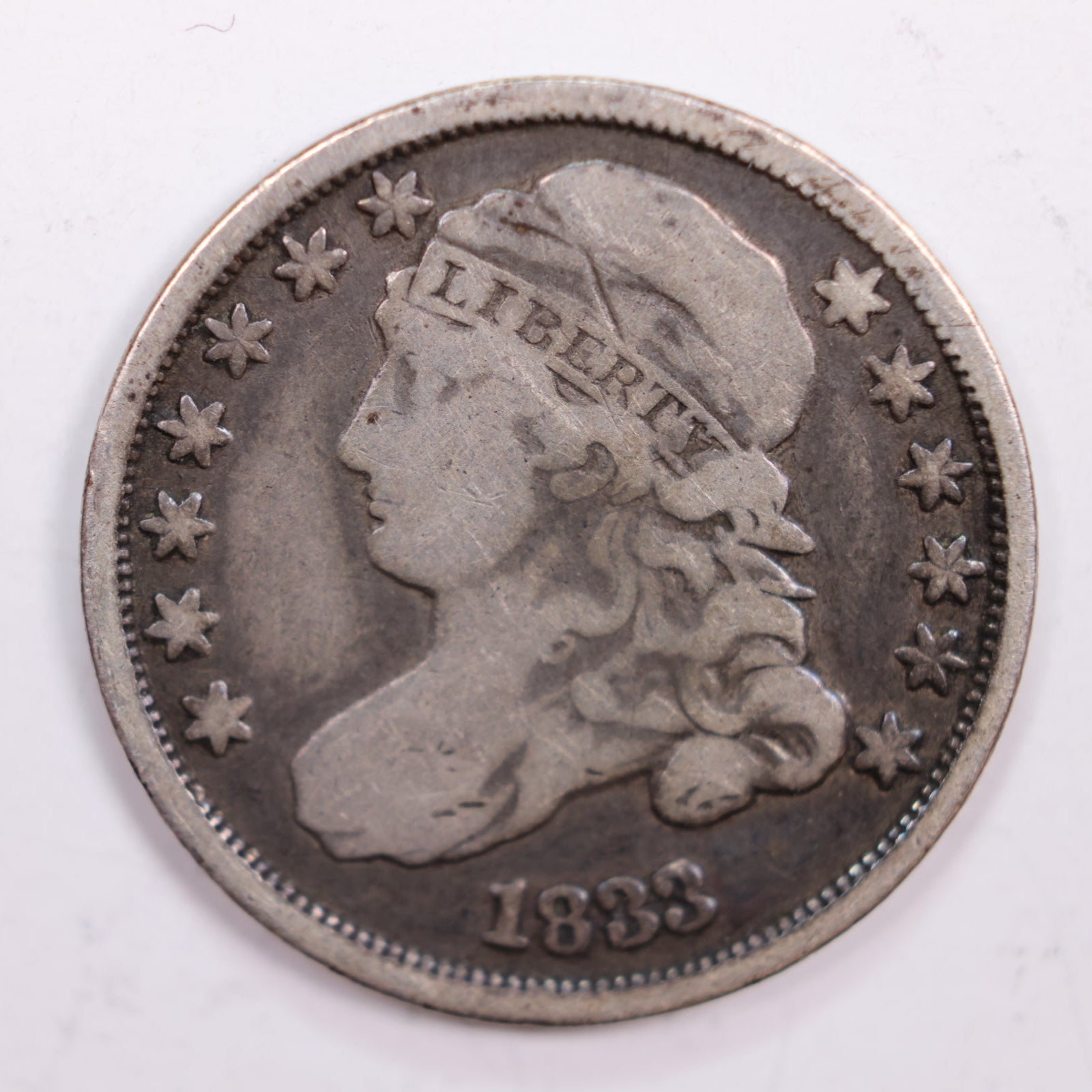 1833 Cap Bust Silver Dime., Fine., Circulated Coin., STORE #DE0080