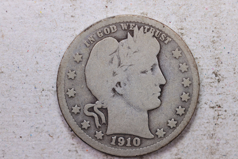 1910 Barber Silver Quarter., Very Good., Circulated Coin., Store