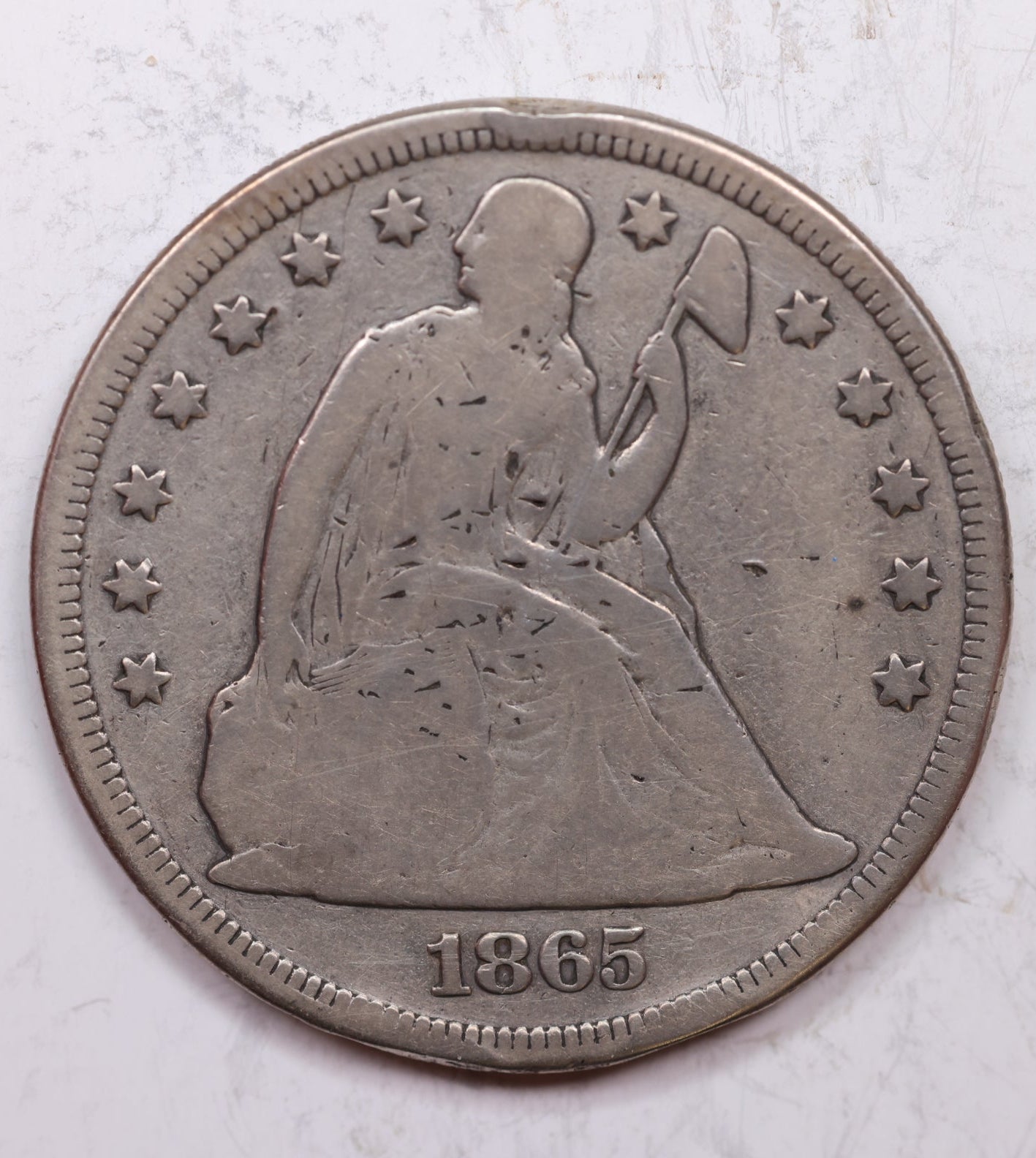 1865 Seated Liberty Dollar, Fine Circulated Coin, Store Sale #DR0307