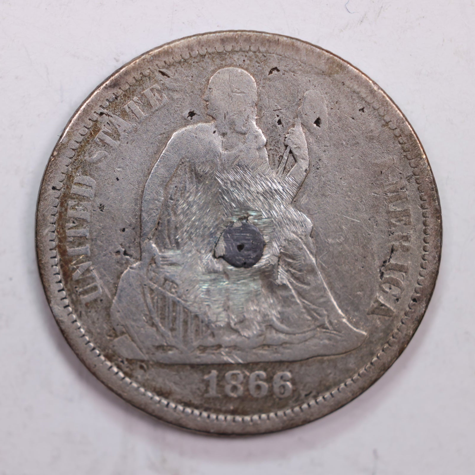 1866 Seated Liberty Silver Dime., DETAILED  Circulated Coin., STORE #DE0084