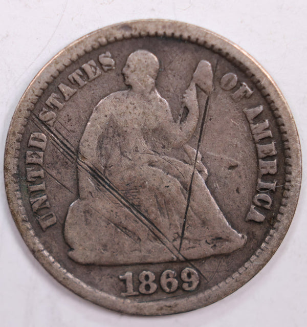1869-S Seated Liberty Half Dime., Fine Details  Circulated Coin., STORE #DE0085