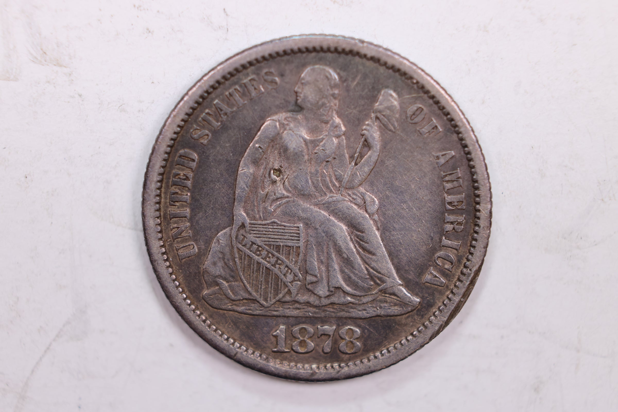 1878-CC Seated Liberty Dime., About Uncirculated Details., Coin., STORE #DE0086