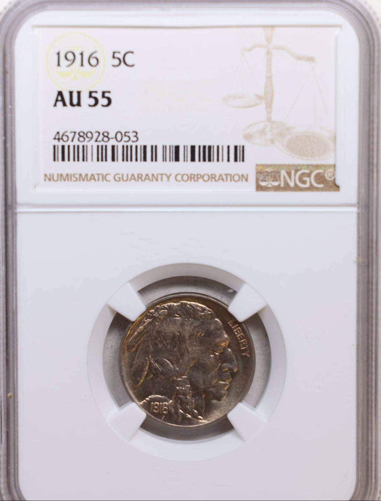 1916 Buffalo Nickel, 'Nice Eye Appeal', NGC AU-55, Collectible Coin. Store #GNL023.