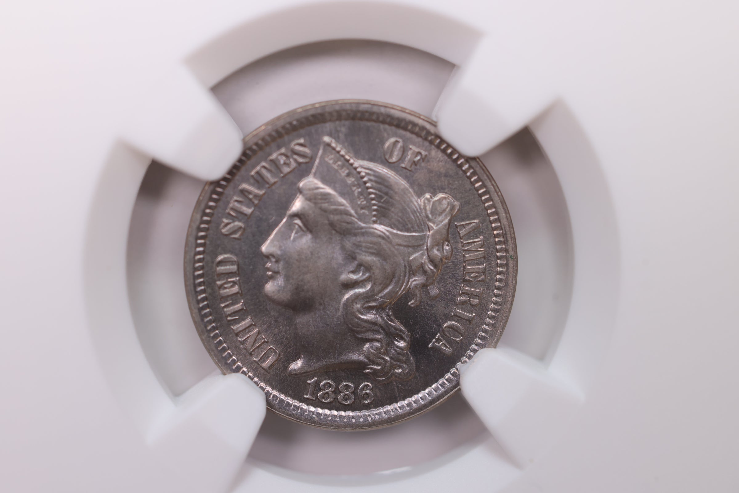 1886 Three Cent Piece, Rare Date, Green CAC,  NGC PF-66., SALE #88210