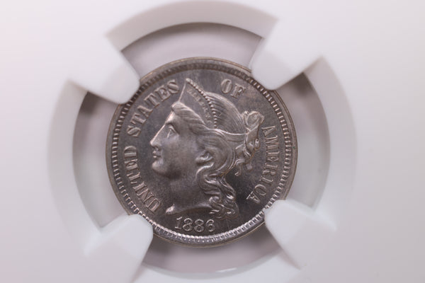 1886 Three Cent Piece, Rare Date, Green CAC,  NGC PF-66., SALE #88210
