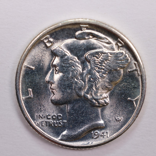 1941-D Mercury Silver Dime., Nice Mint State Coin., STORE #DE0088