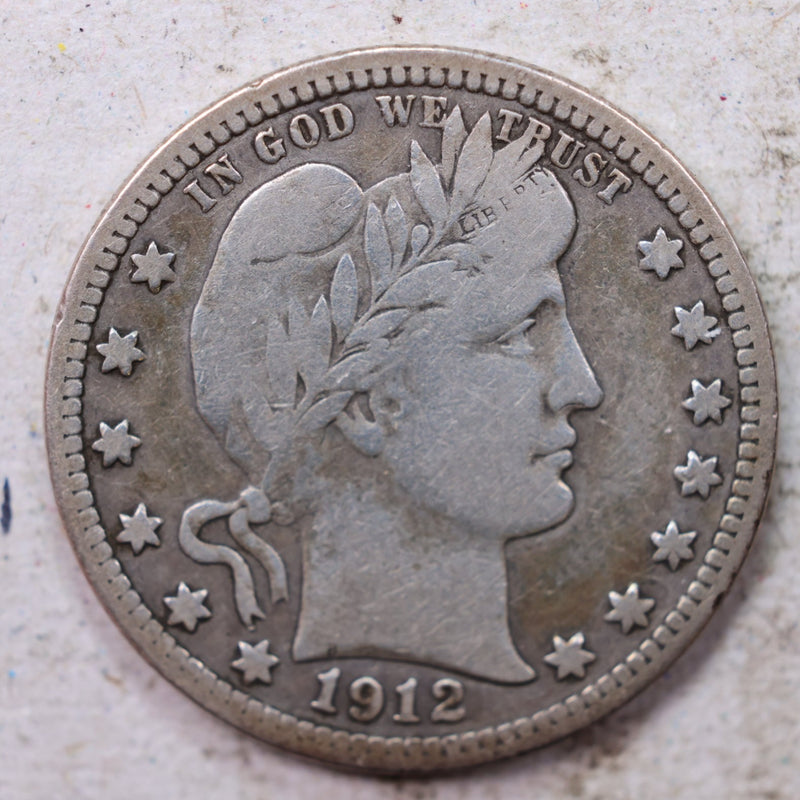 1912-S Barber Silver Quarter., Fine., Circulated Coin., Store