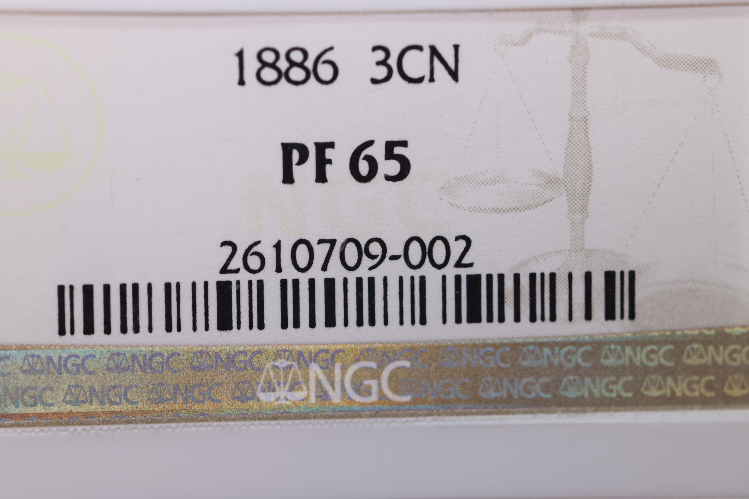1886 3 Cent CN, Great Eye Appeal.  NGC PF-65., SALE #88211